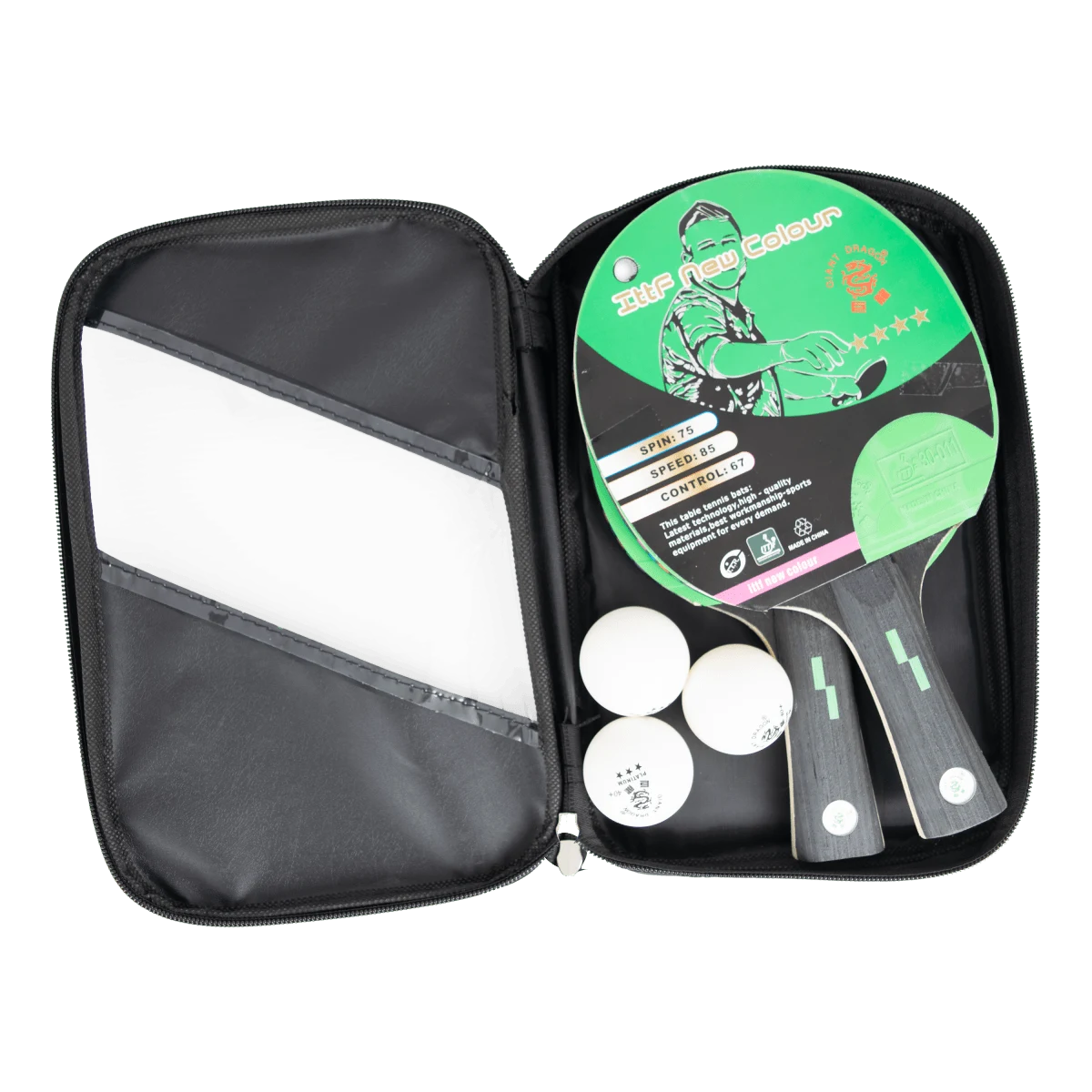 Kit 2 Raquetes de Tênis de Mesa com Bolsa e 3 Bolas Giant Dragon