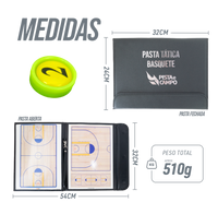 Prancheta tática magnética com caneta para treinamento de basquete Pista e Campo - Modelo pasta preta