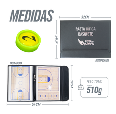 Prancheta tática magnética com caneta para treinamento de basquete Pista e Campo - Modelo pasta preta