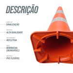 Cone de sinalização de trânsito flexível (emborrachado) refletivo 75cm NBR