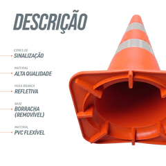 Cone de sinalização de trânsito flexível (emborrachado) refletivo 75cm NBR