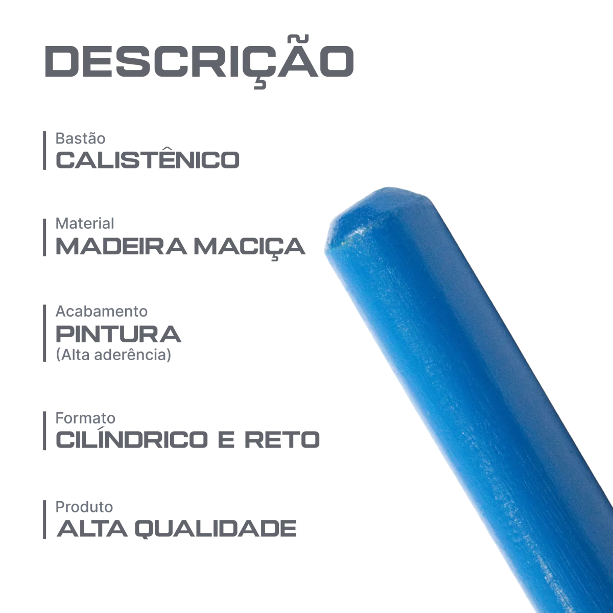 Bastão calistênico de madeira colorido 1m Envolst - Azul