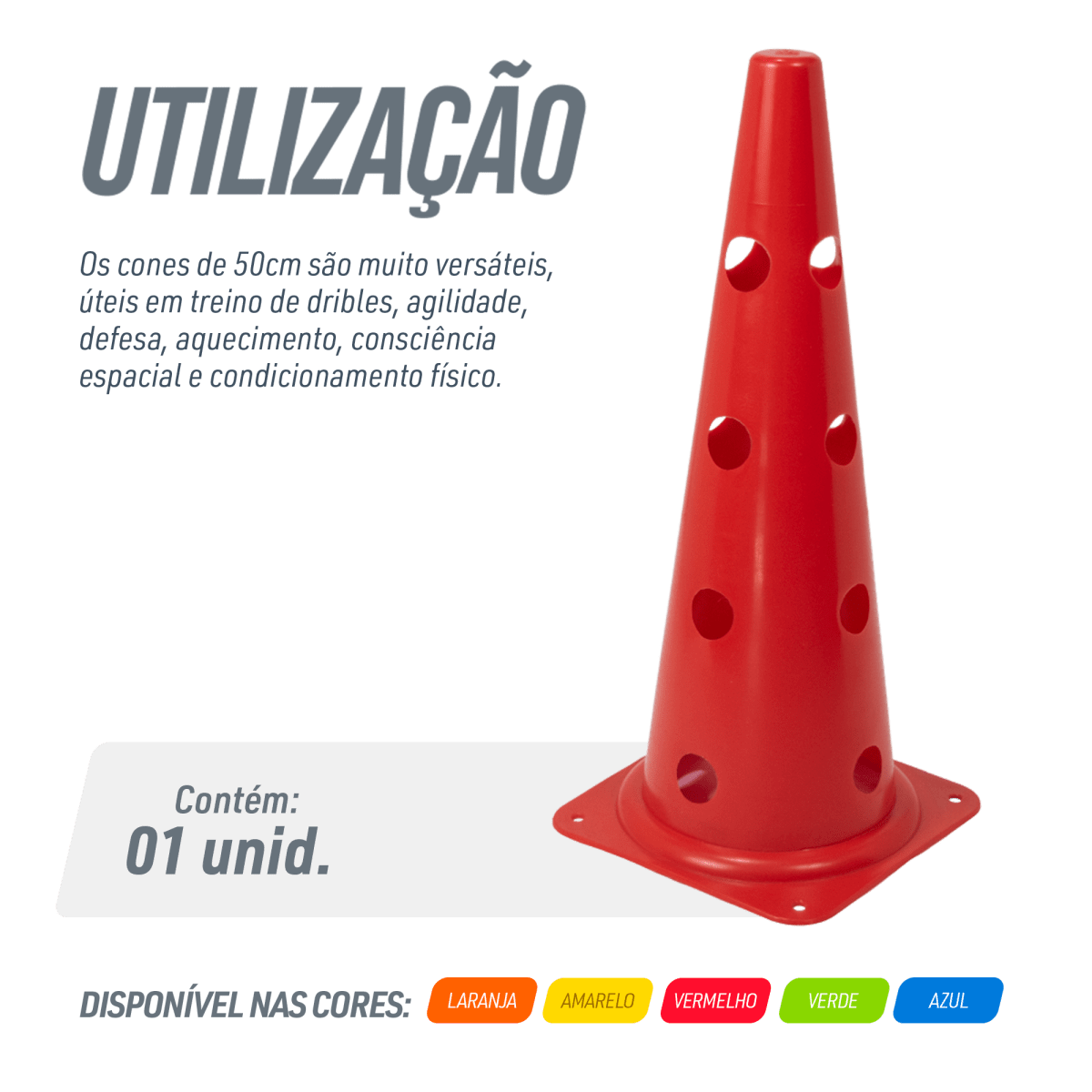 Cone plástico de agilidade furado 50cm Velden - Amarelo