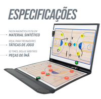 Prancheta tática magnética com caneta para treinamento de basquete Pista e Campo - Modelo pasta preta