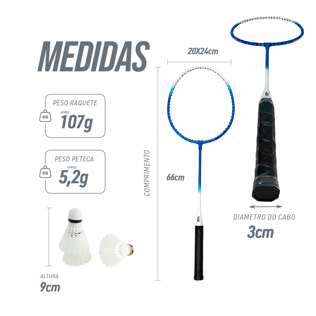 Kit de badminton com 02 raquetes de aço e 03 volantes Loire
