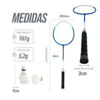 Kit de badminton com 02 raquetes de aço e 03 volantes Loire