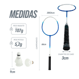 Kit de badminton com 02 raquetes de aço e 03 volantes Loire