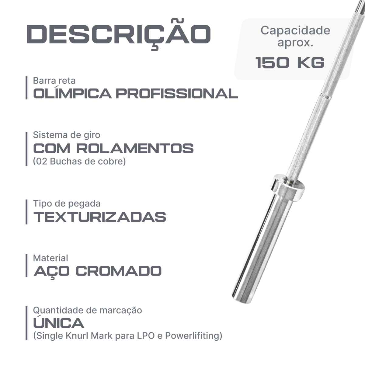 Barra Reta 1,80m Olimpica Cromada Envolst