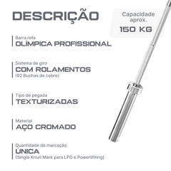 Barra Reta 1,80m Olimpica Cromada Envolst
