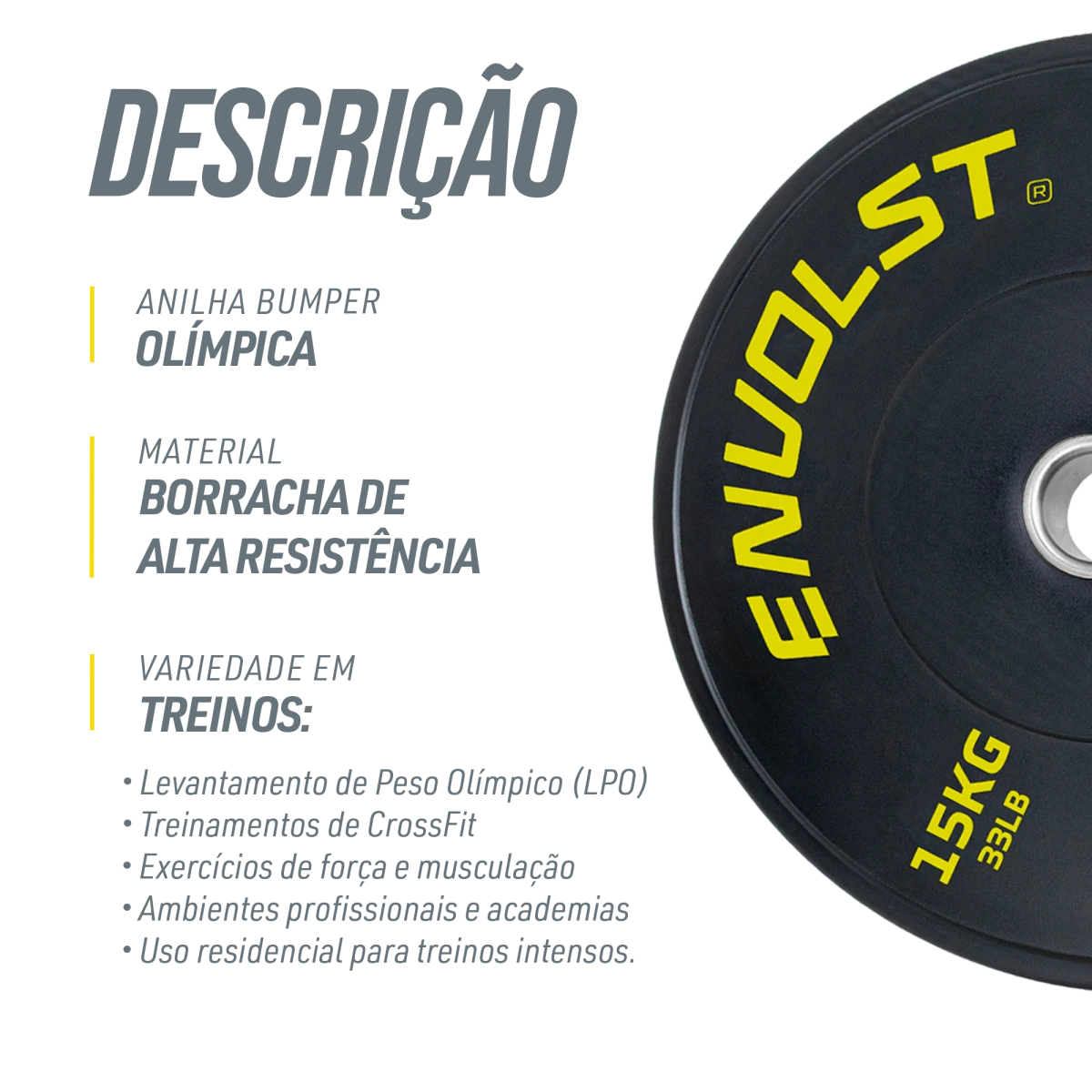 Anilha Olímpica Bumper para Crossfit e LPO 15Kg Envolst