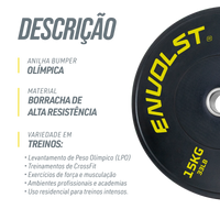 Anilha Olímpica Bumper para Crossfit e LPO 15Kg Envolst