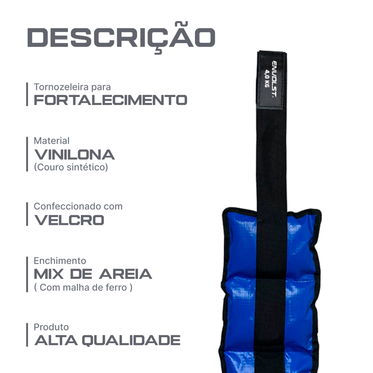 Tornozeleira caneleira em vinilona azul profissional 4kg Envolst - par