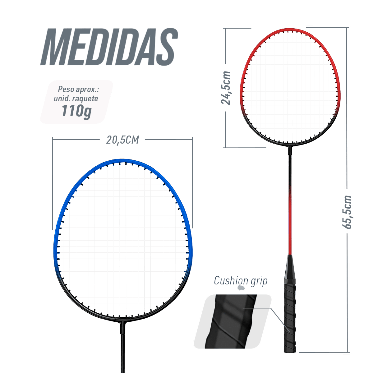 Kit de badminton com 04 raquetes de aço, 02 volantes, postes de aço e rede Loire