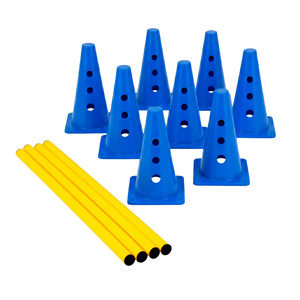 Kit de Agilidade c/ 8 Cones Furados 23cm e 4 Haste de 1,00m - Cone BRANCO