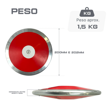 Disco de Atletismo 1,5kg Oficial WA - IAAF Aço e ABS ATE