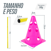 Kit de Agilidade c/ 8 Cones Furados 23cm e 4 Haste de 1,00m - Cone BRANCO