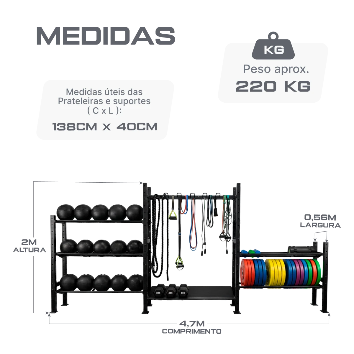 Estante Expositor de Materiais Crossfit e Musculação Envolst