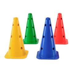 Cone de sinalização 38cm de plástico com furos premium reforçado Pista e Campo - Amarelo