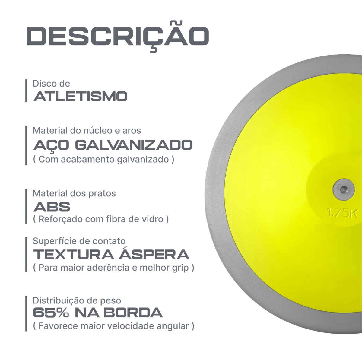 Disco de atletismo de aço e ABS 1,75kg Powered by CBAt