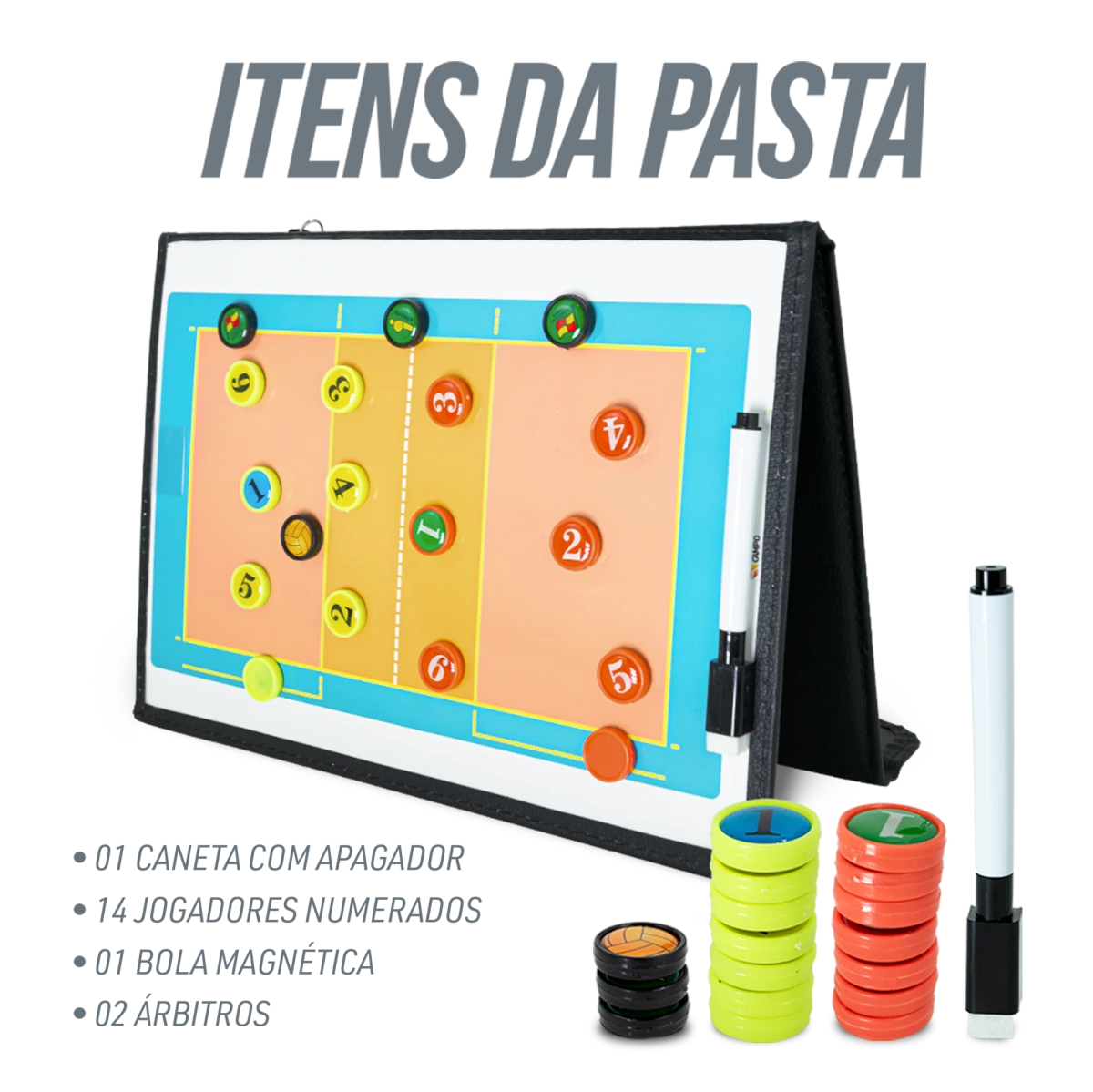 Prancheta tática magnética com caneta para treinamento de voleibol Pista e Campo - Modelo pasta preta
