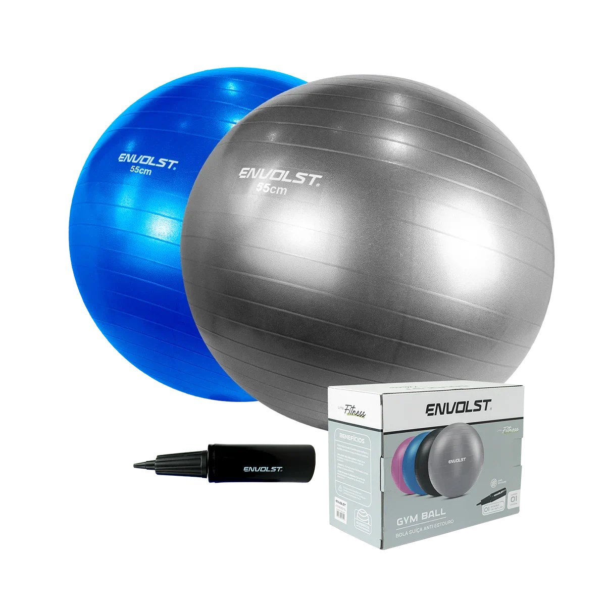 Bola Suíça Gym Ball 55cm Anti Estouro Envolst - Cinza