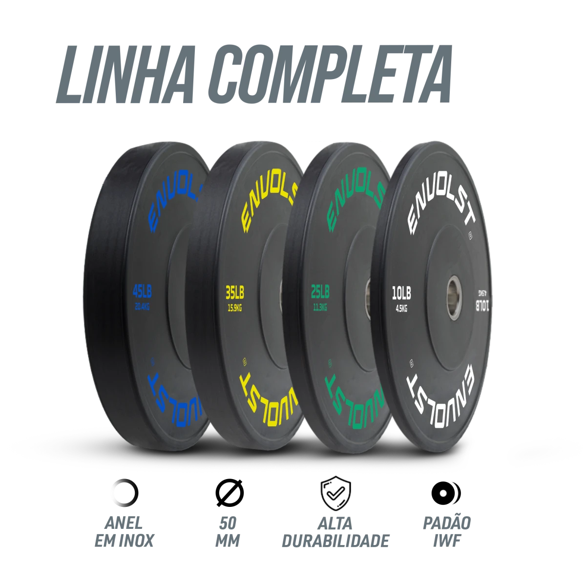 Anilha Olímpica Bumper para Crossfit e LPO 25Lb Envolst