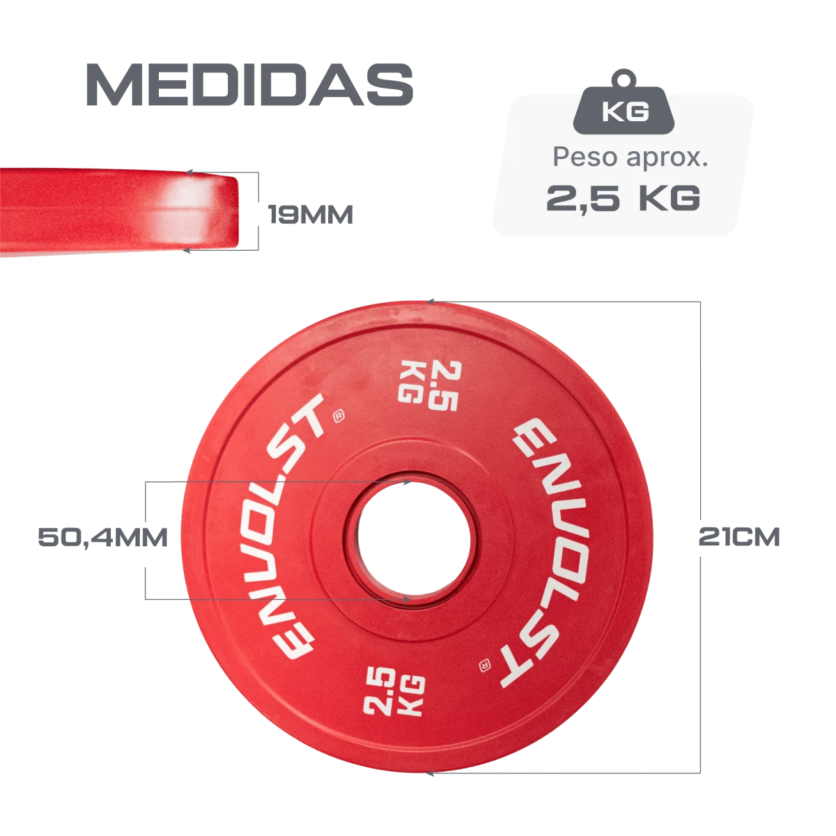 KIT Anilhas Olímpicas Fracionadas em Borracha Competição Envolst - 15Kg