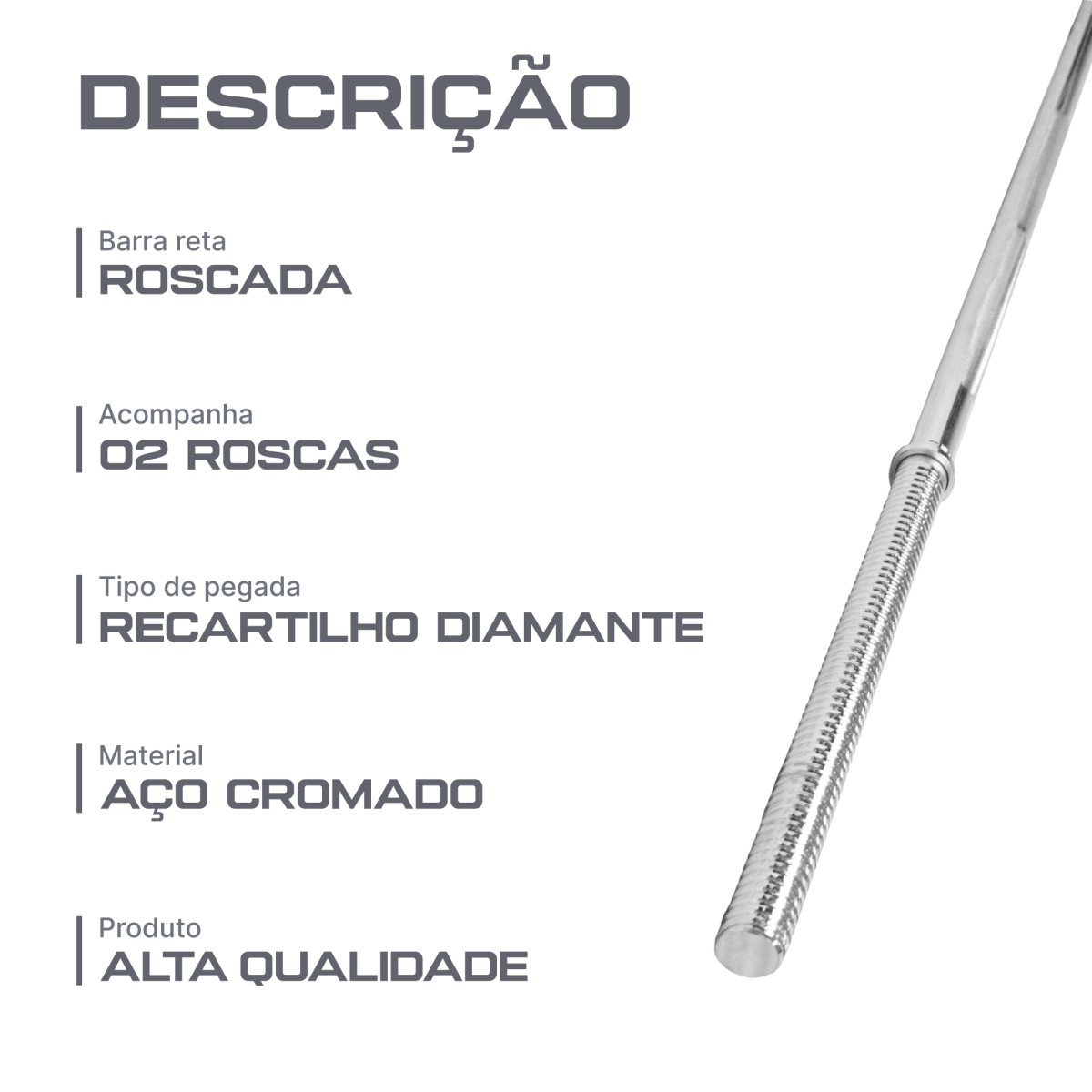 Barra de Musculação Reta 2,20m Maciça 28mm com Rosca Envolst