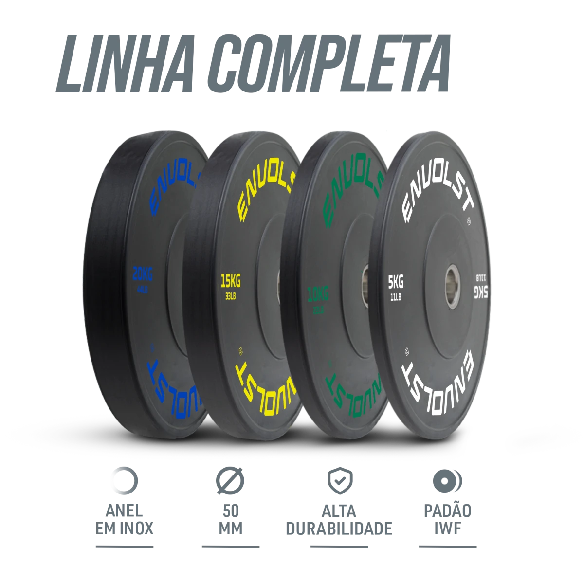 Anilha Olímpica Bumper para Crossfit e LPO 20Kg Envolst