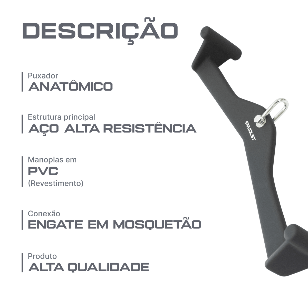Puxador Anatômico Pegada 55cm Emborrachado Envolst