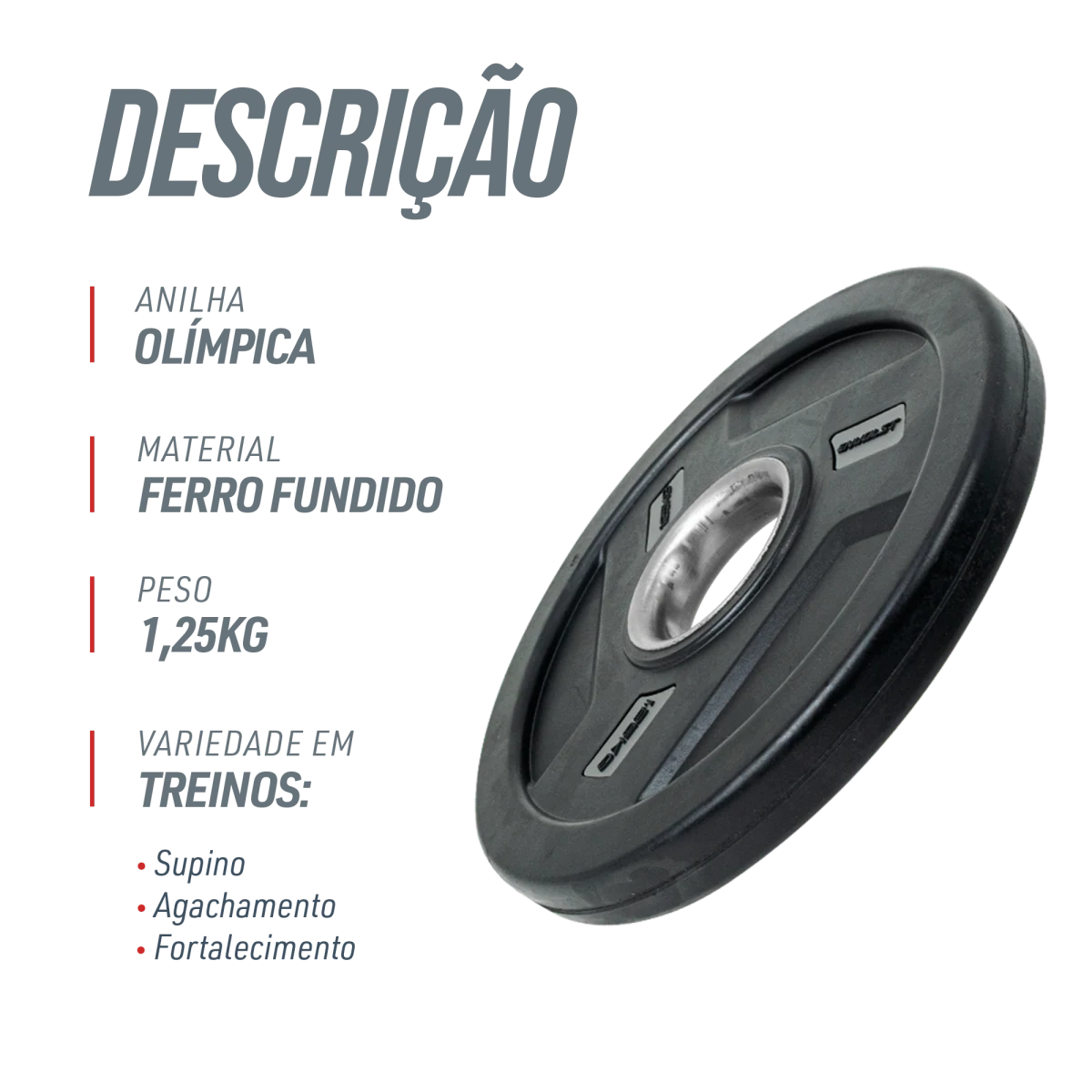 Anilha Olímpica Injetada com Anel de Metal 1,25Kg Envolst