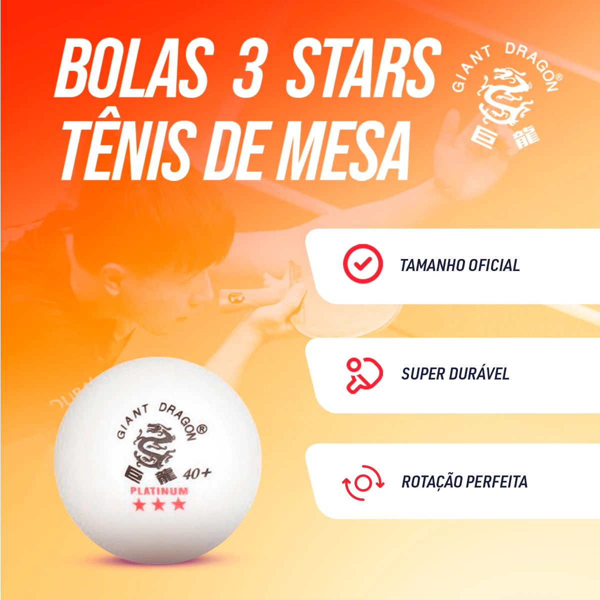 Bolinha de tênis de mesa 3 estrelas Platinium Giant Dragon - cnj com 6 und - BRANCA