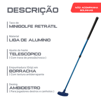 Taco de minigolfe retrátil 50 a 90cm em alumínio Neofun - Azul
