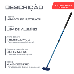 Taco de minigolfe retrátil 50 a 90cm em alumínio Neofun - Azul