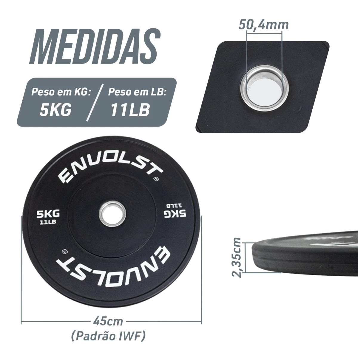 Anilha Olímpica Bumper para Crossfit e LPO 5Kg Envolst