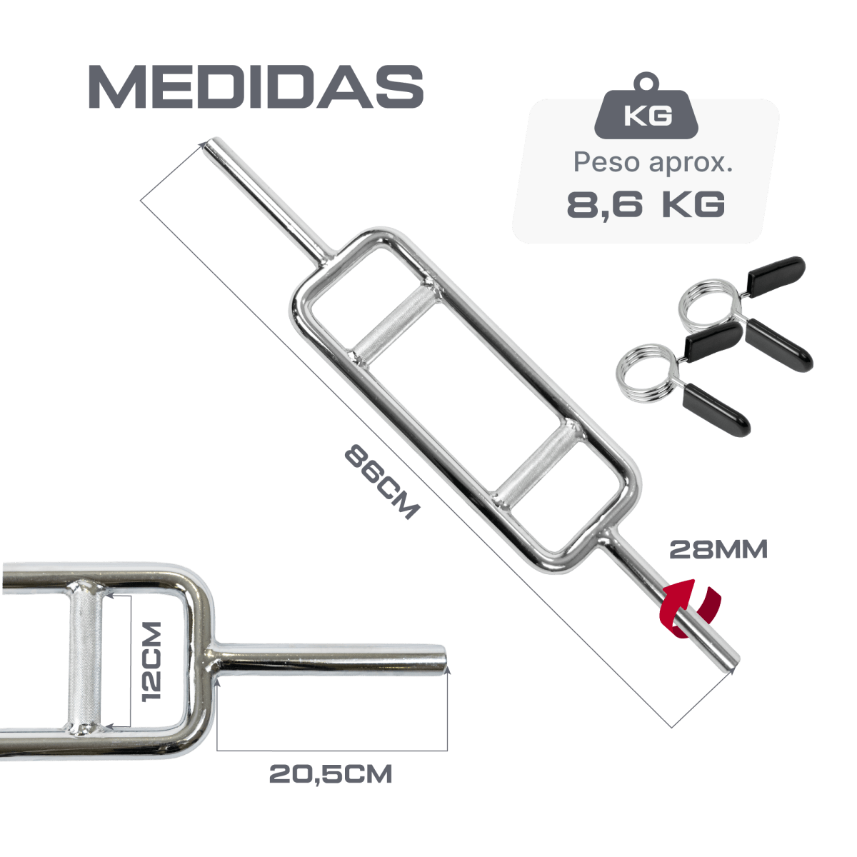 Barra de Musculação H Romana Maciça 28mm e Presilhas Envolst