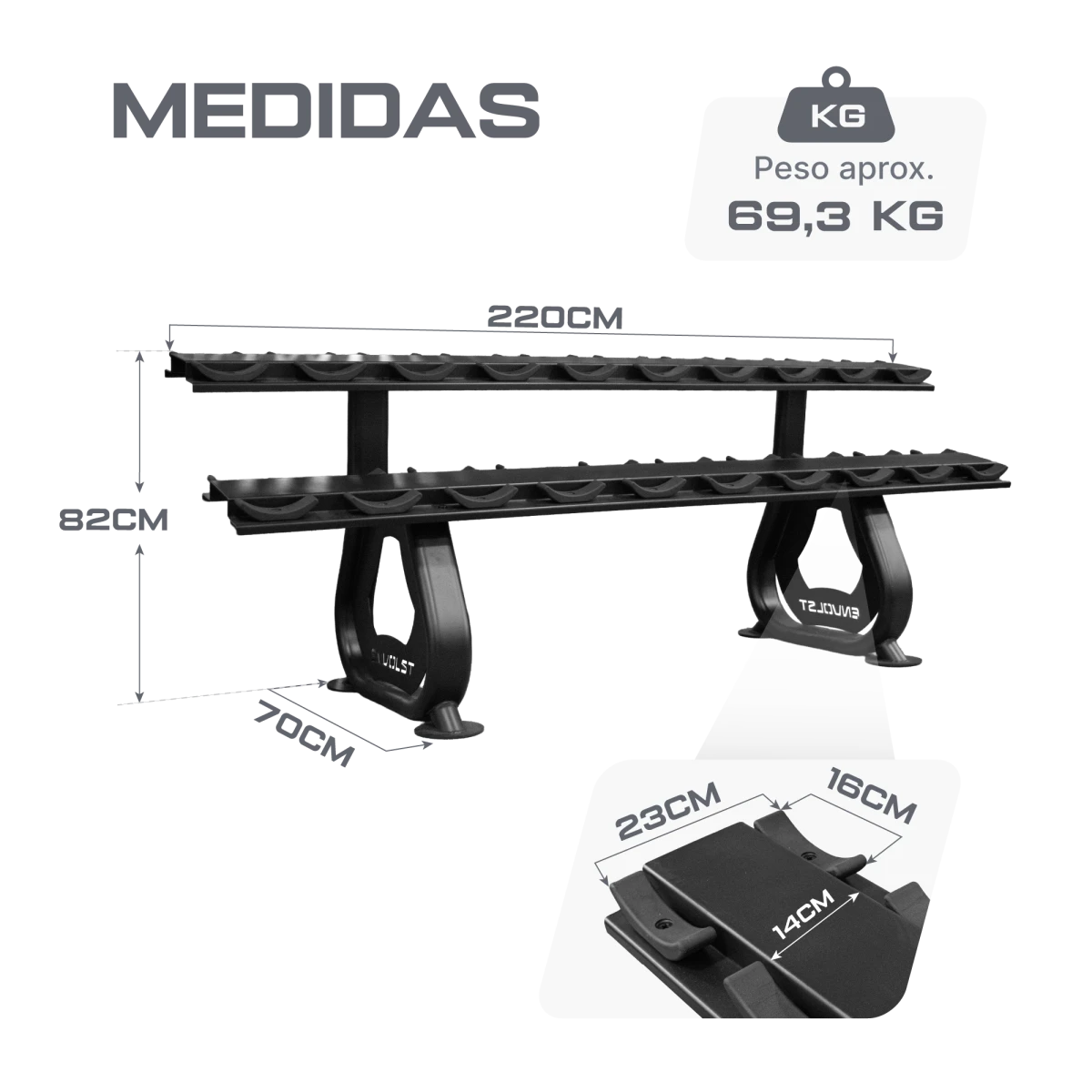 Suporte Expositor Horizontal para 10 Pares de Dumbbells Envolst