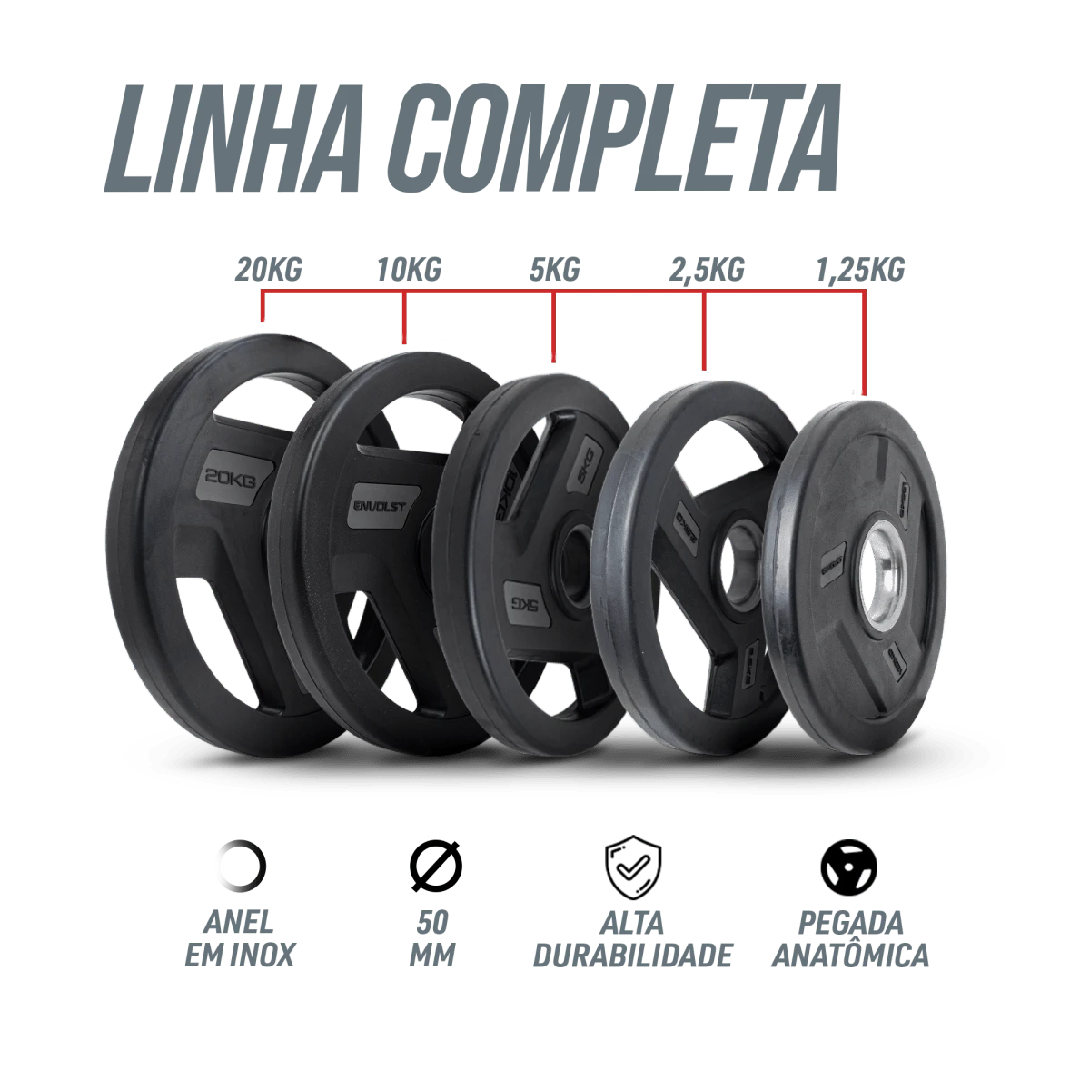 Kit 50kg Anilhas Olímpicas Profissionais Vulcanizadas Envolst