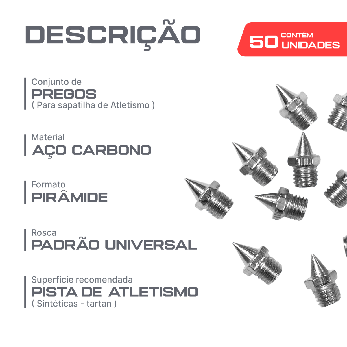 50 / 100 pregos para sapatilha de atletismo de aço 4,8mm Pirâmide base hexagonal Pista e campo