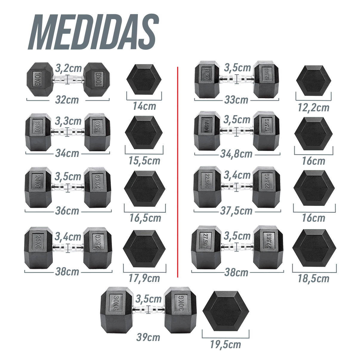 Kit Halteres Sextavados Emborrachados Pegada Cromada Envolst - Pares 10 a 50Kg