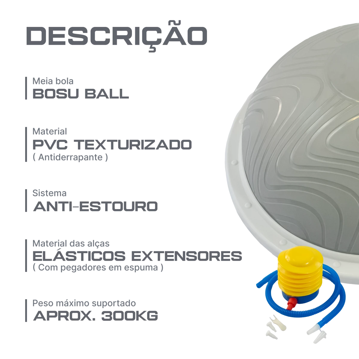 Bosu Meia Bola Inflável 60cm Uso Profissional Alças E Bomba