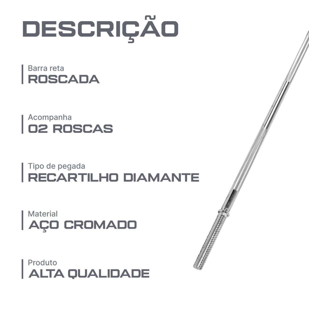Barra de Musculação Reta 1,20m Maciça 28mm com Rosca Envolst