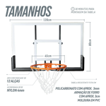 Tabela de basquete de parede quadro transparente de 120x80cm com aro e rede Velden