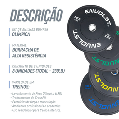 Kit 230Lb Anilhas Olímpicas Bumper Padrão IWF em Libras Envolst