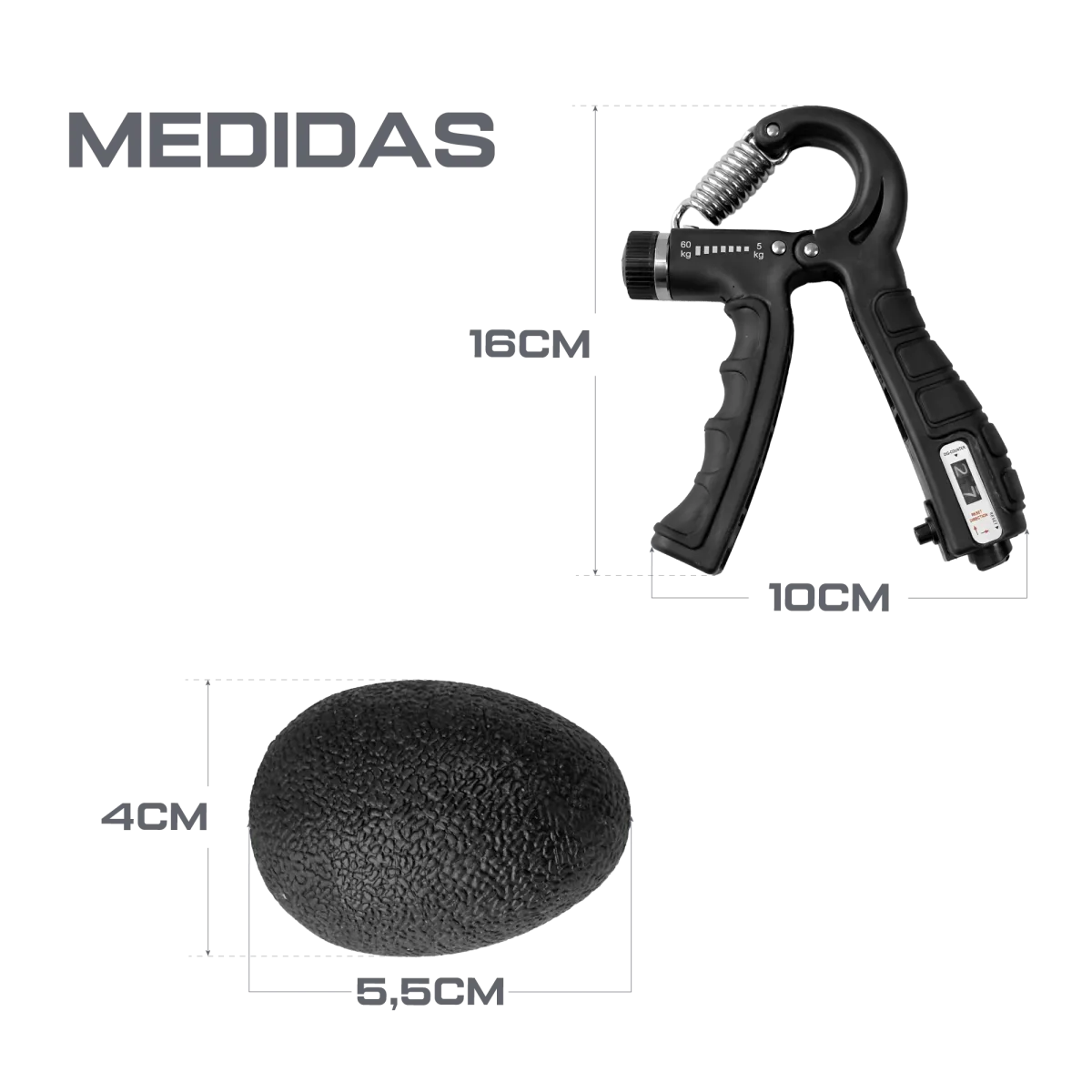 Kit para exercícios de fortalecimento de dedos, mãos e punho Envolst - Cor: Preto