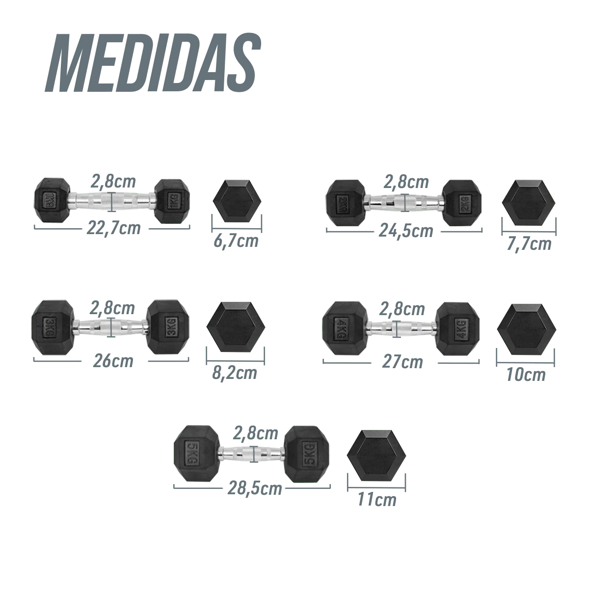 Kit Halteres Sextavados Emborrachados Pegada Cromada Envolst - Pares 1 a 5Kg