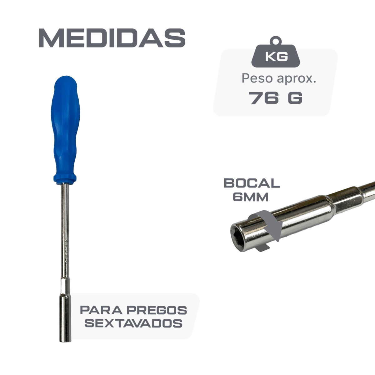 Chave canhão 6mm para pregos de sapatilha de atletismo com base hexagonal Rayco