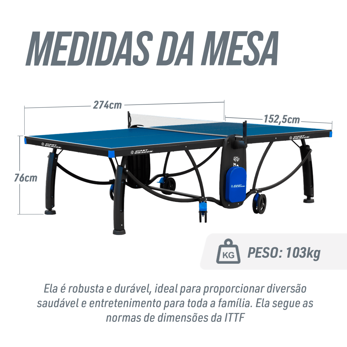 Mesa de tenis de mesa de aco e madeira azul rede e porta itens P8022