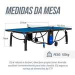 Mesa de tenis de mesa de aco e madeira azul rede e porta itens P8022
