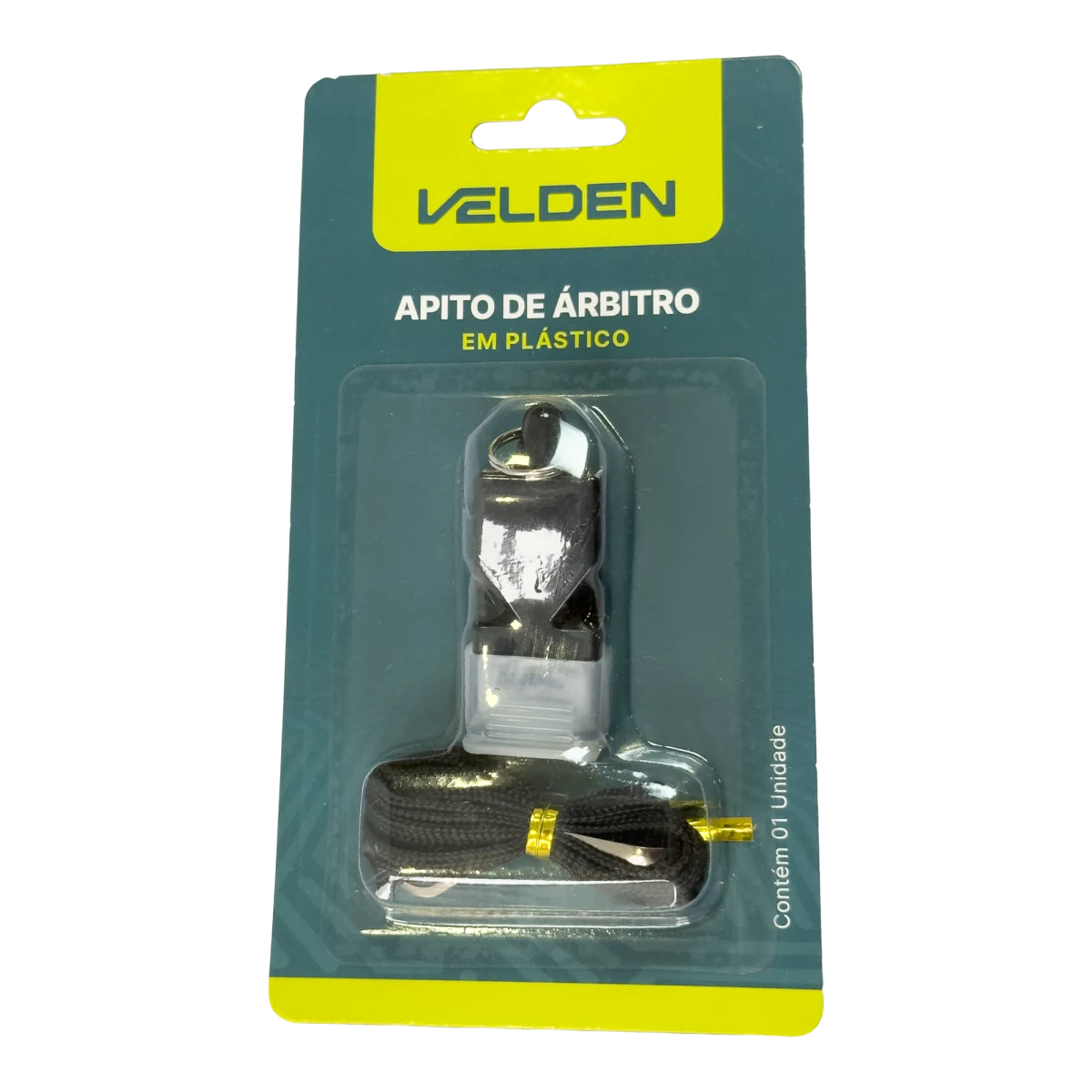 Apito de plástico tipo Fox com cordão Velden - Preto